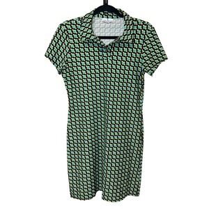 Jude Connally Short Sleeve Polo Dress Geometric Print Green Black‎ Size Small